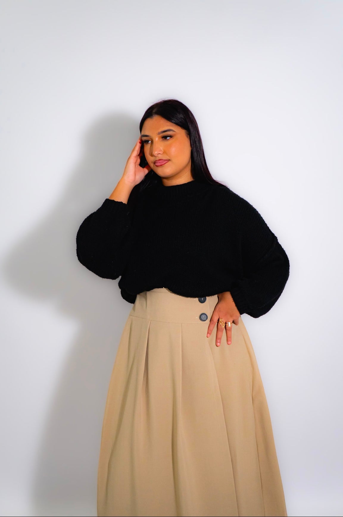 Jupe longue plissée à boutons noir