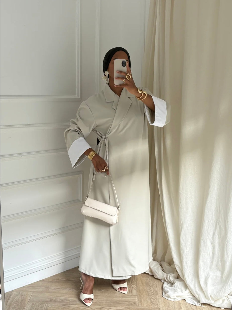 Robe Kimono Chic “Pure Harmonie” – Ivoire Éclatant & Blanc
